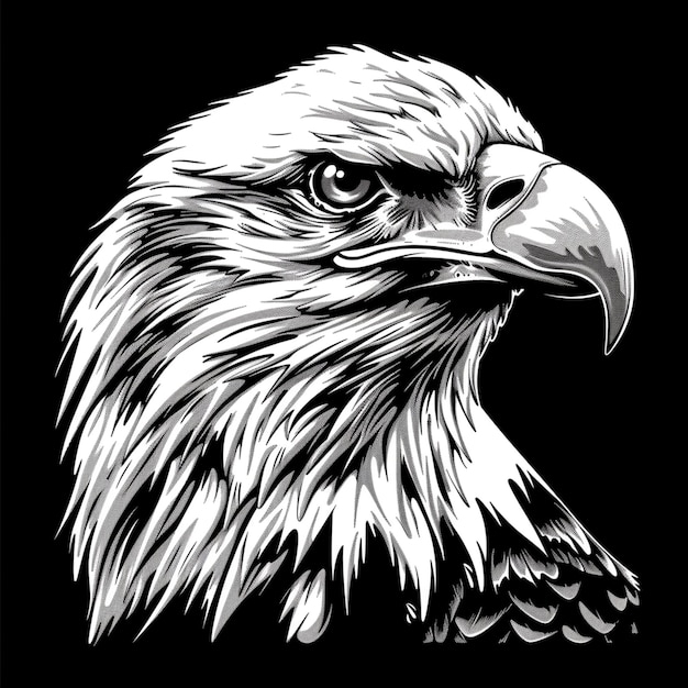 The head of an eagle stylized as a coat of arms Good for tattoo Editable vector monochrome image with high details isolated on white background