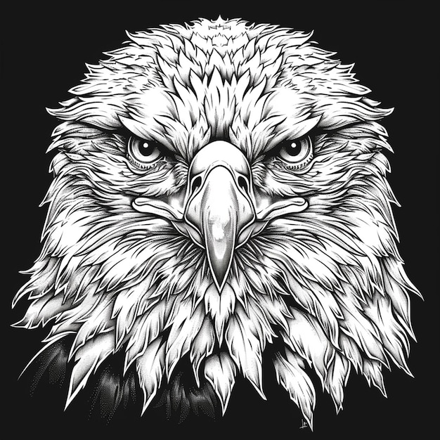 The head of an eagle stylized as a coat of arms Good for tattoo Editable vector monochrome image with high details isolated on white background