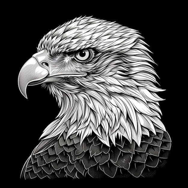 The head of an eagle stylized as a coat of arms Good for tattoo Editable vector monochrome image with high details isolated on white background