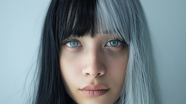 The head of a female with grayblack hair hair dyeing Both prior to and following up close Generative AI