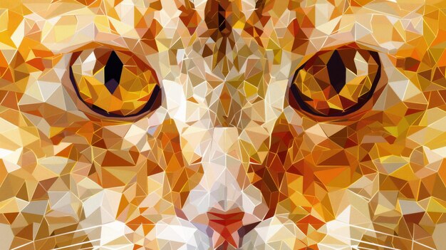 Head of a ginger cat with yellow eyes Vector image of a cat39s gaze in the style of a polygonal mosaic AI generated