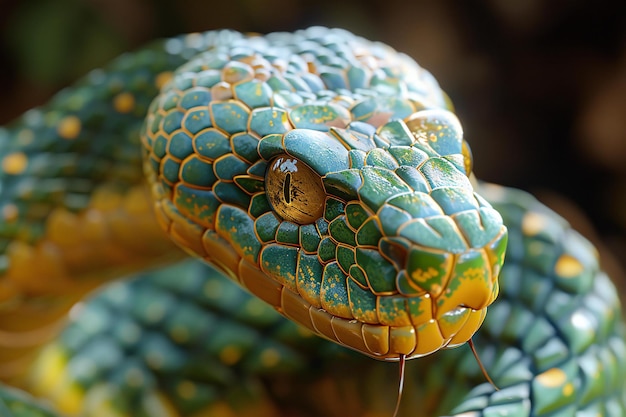 The head of a green and yellow snake high quality high resolution