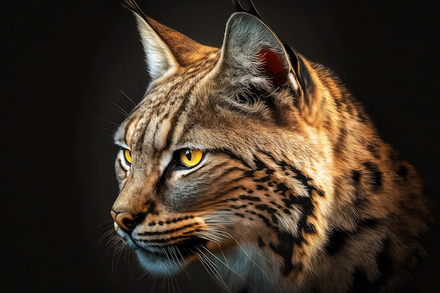 Head of large wild predator in form of bobcat on dark background generative ai