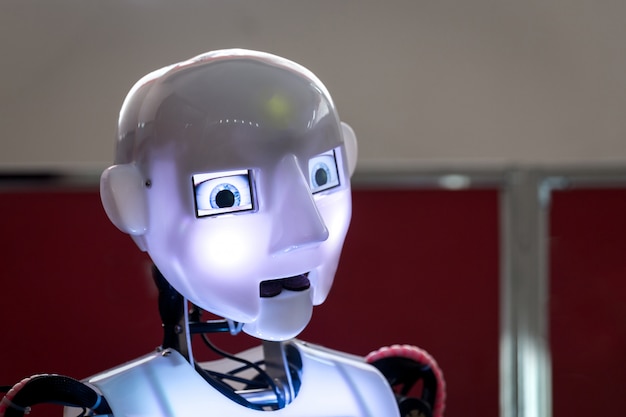 Head and lightning eyes of humanoid robot