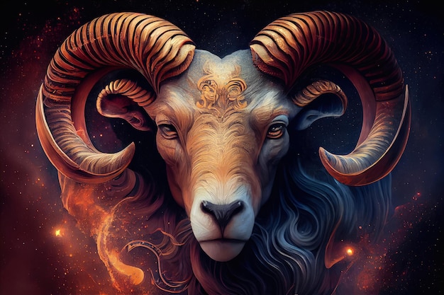 The head of a ram or mouflon zodiac signs Aries Space astrology mysticism esotericism magic Generative AI