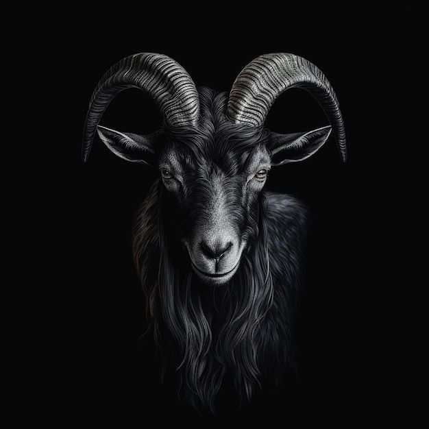 Head ram with big horns black background images Generative AI