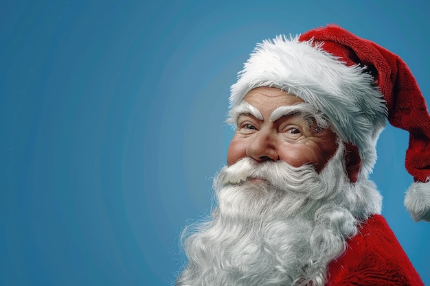 Head of Santa Claus in hat on blue background