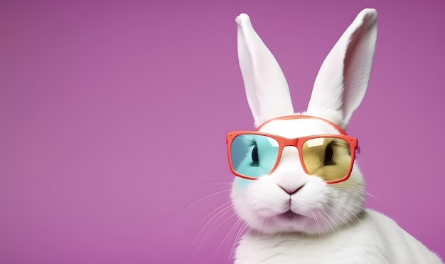 Head and shoulder portrait of adorable rabbit with eyeglasses