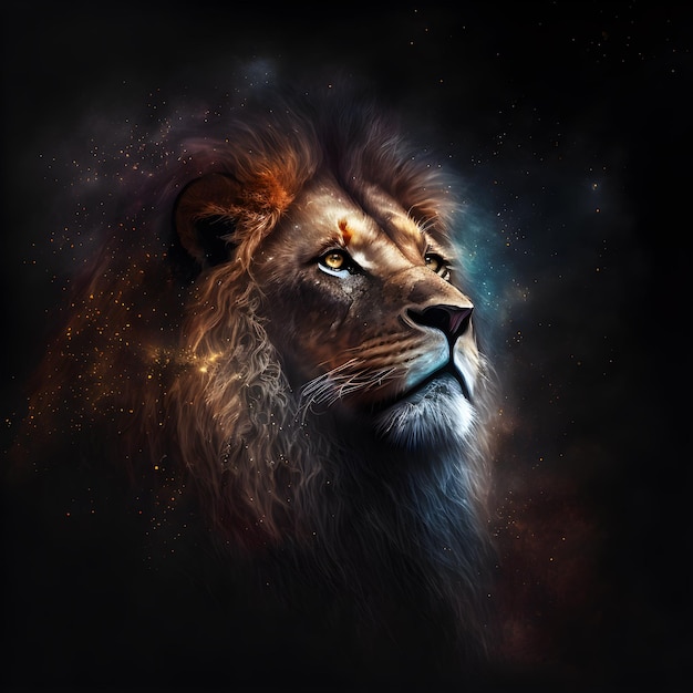 Head Stars Leo Horoscope Sign Lion Ai Generated Illustration Outer Space Background Lunar Zodiac