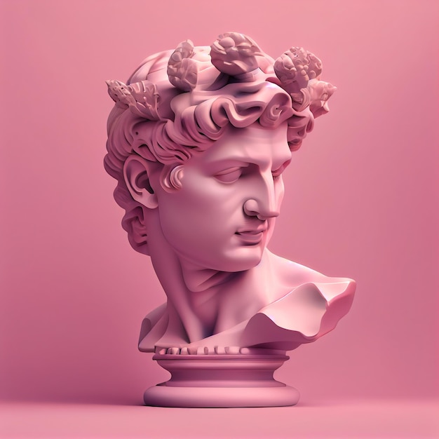 Head of statue David sculpture bust 3D gypsum head Generative Ai Y2K trendy style On pink