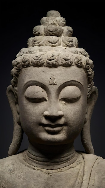 Photo head of a stone bodhisattva