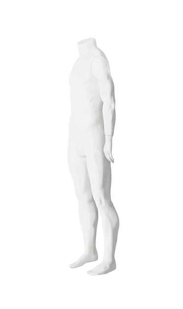 Headless plastic male mannequin for clothing shops Nude dummy isolated on white background