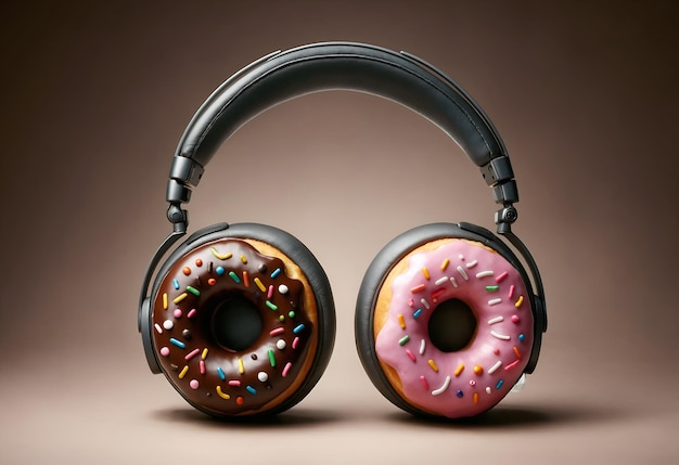 Photo headphones designed to look like donuts