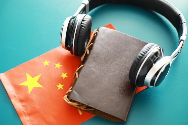 Headphones and flag The study of foreign subjects Audiobooks in a foreign language Language classes Listening