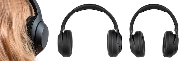 Headphones isolate on white wireless headphones in black high quality isolated on a white background