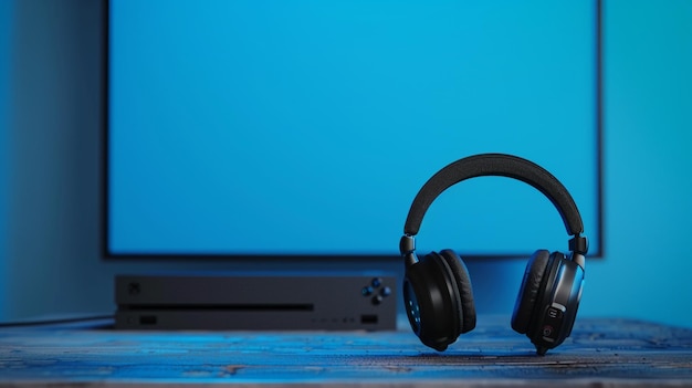 Headphones and monitor on table