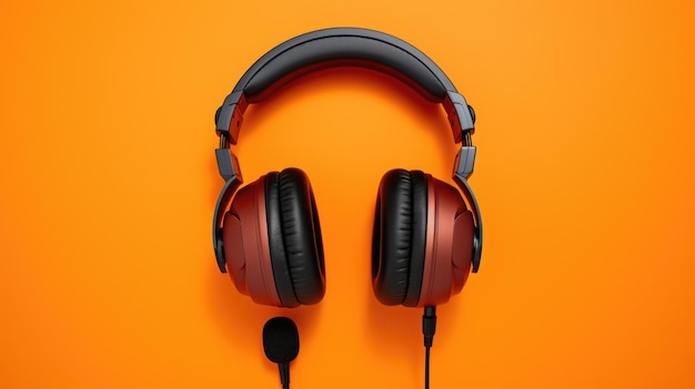 Photo headphones on orange background