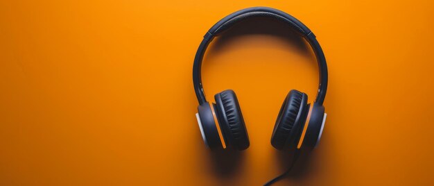 Photo headphones on an orange background