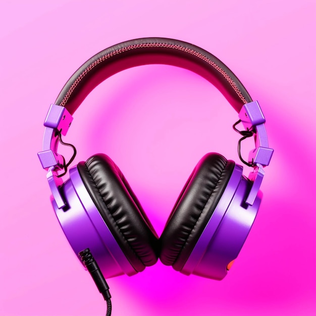 Headphones on pink background Music concept 3D Rendering