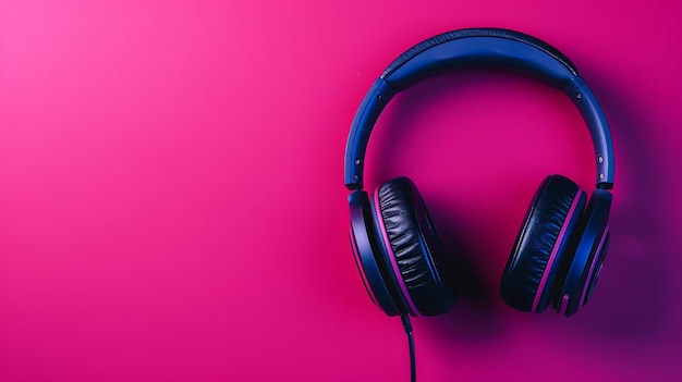 Photo headphones on pink background