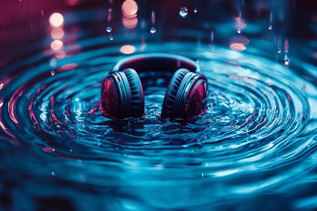 Photo headphones submerged in water creating ripples