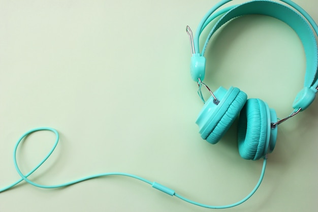 Headphones turquoise on light green 