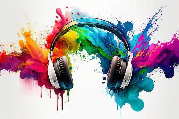 Headphones with colorful paint splatter