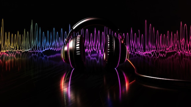 Photo headphones with rainbow sound waves