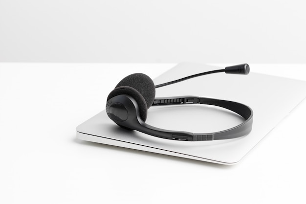 Headset and computer laptop, call center support