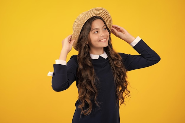 Headshot portrait of teenager child girl isolated on studio background Childhood lifestyle concept Mock up copy space