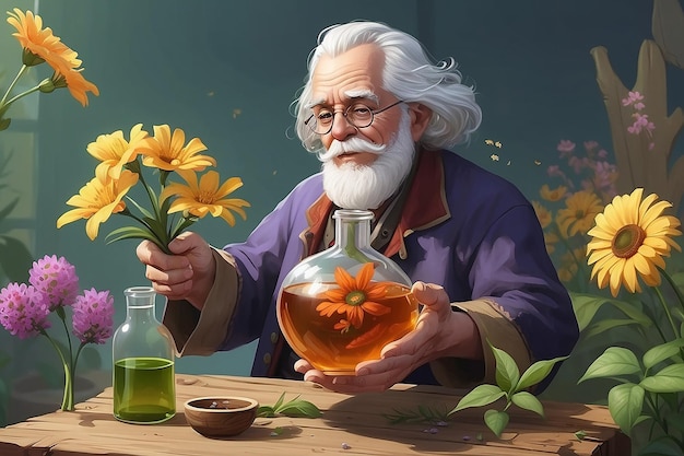 Healing Potions Character Gathering Pappy Flowers Illustration