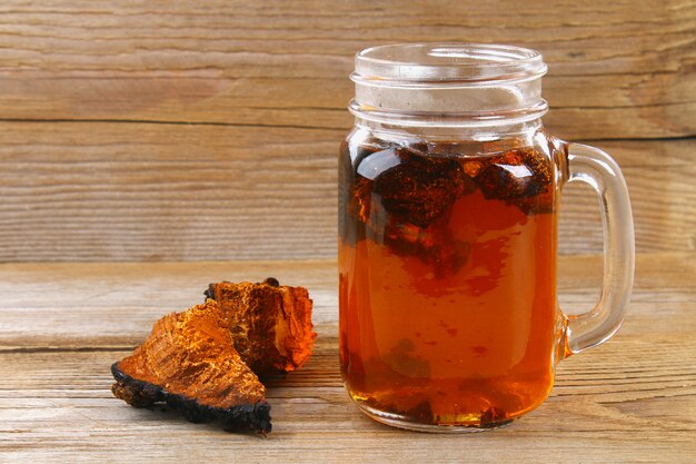 Healing tea from birch mushroom chaga is used in folk medicine.