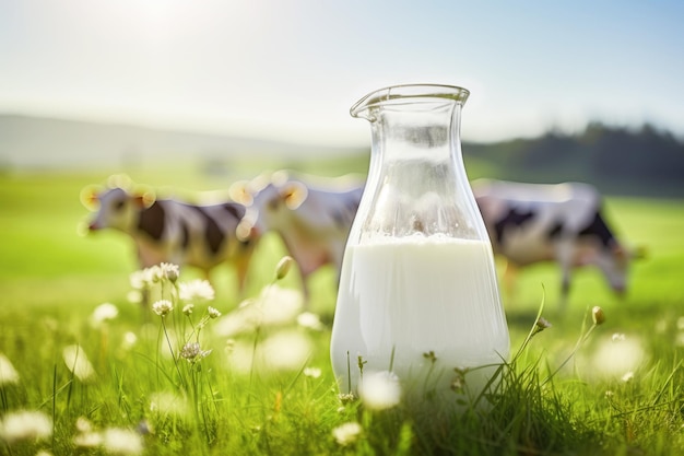 Health in a bottle Nutrientpacked dairy milk sourced from cows in serene grasslands a natural and cold glass of wellbeing