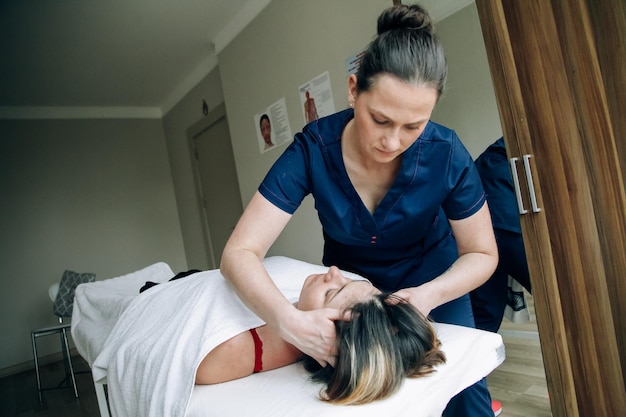 Health care concept Massage therapist doing massage