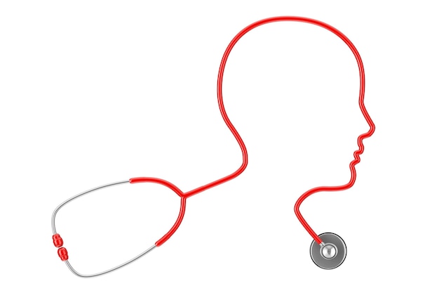 Health Care Concept. Stethoscope with Human Head Shaped on a white background. 3d Rendering