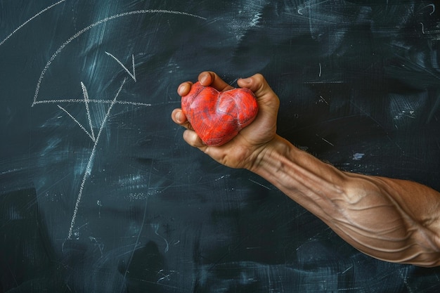 Health diet heart abstract concept with strongman hand on blackboard