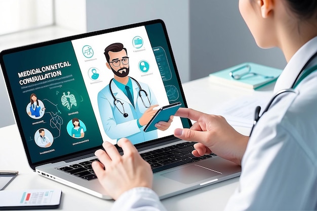 Health and medical consultation application Online medical consultation with doctor and medical workers healthcare and modern technology concept Patient consulting a doctor using a mobile app