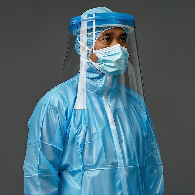 Photo a health workers wearing hazmat suit or surgical masks hospital or clinic background and copy space