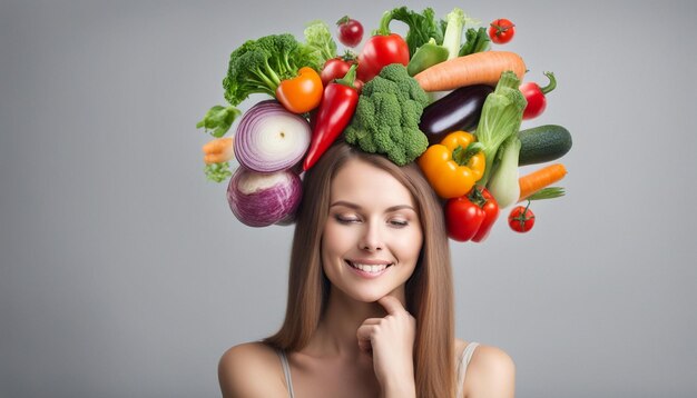 Health in your brain Fresh vegetables in woman head symbolizing health nutrition