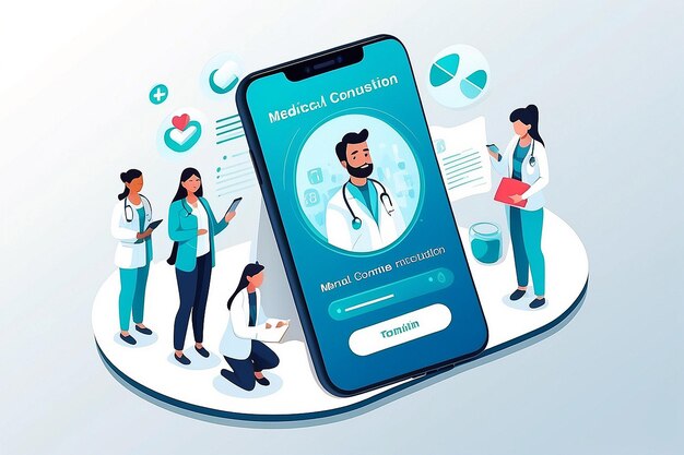 Photo healthcare app on smartphone medical team providing online consultation