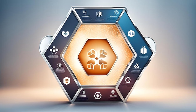 Photo healthcare background with medical symbols in hexagonal frame