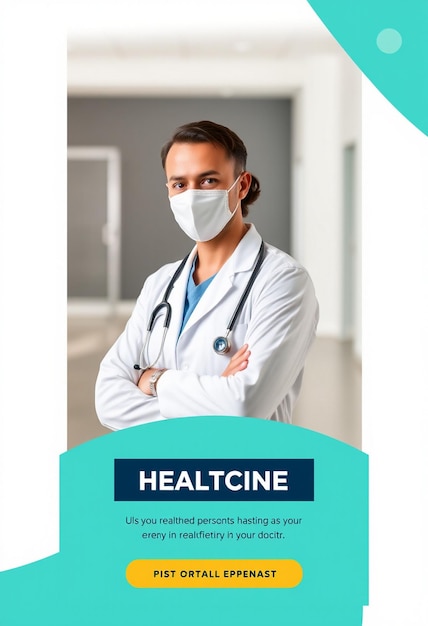 Healthcare banner or square flyer with doctor theme for social media post template