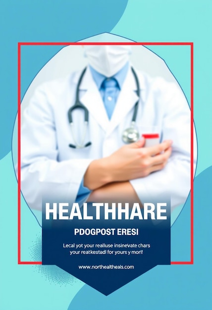 Photo healthcare banner or square flyer with doctor theme for social media post template