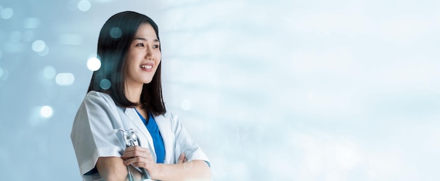 Healthcare and medical Smiling female doctor and service mind with patients come to the hospital