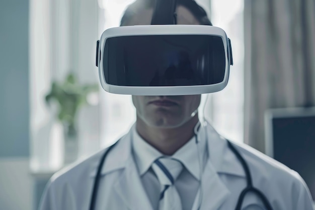 Healthcare and medical technology concept medicine doctor wearing virtual reality glasses by ai