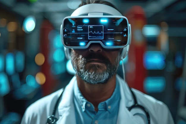 Healthcare and medical technology concept medicine doctor wearing virtual reality glasses by ai