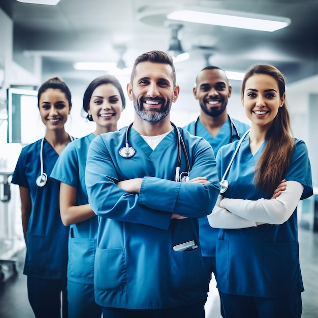 Healthcare people group Professional doctor working in hospital office or clinic with other doctors nurse and surgeon Medical technology research institute and doctor staff service concept