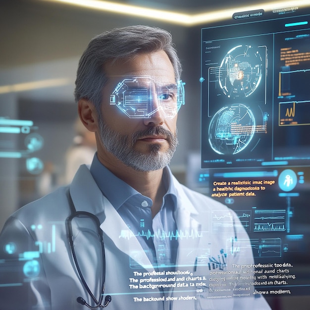 Photo healthcare professional analyzing diseases with ai and modern equipment