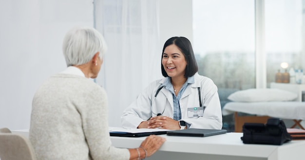 Healthcare talking and a doctor with a senior woman shoulder pain problem and support in an office Hospital consulting and a female nurse speaking to an elderly patient about medical advice