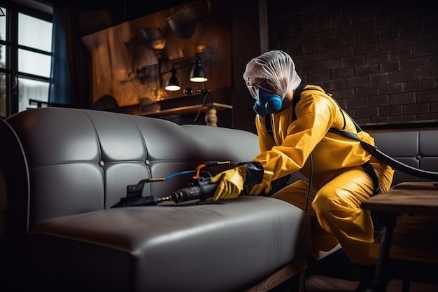 A healthcare worker disinfects a room contaminated with contagious viruses Ai generated